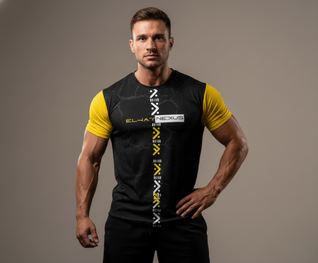 Eljay Nexus Black & Yellow Unisex Sports T-Shirt